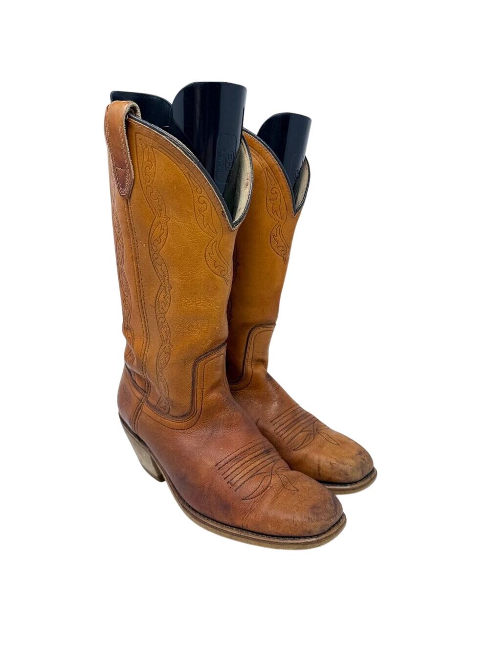 Vintage Dingo Cognac Brown Leather Western Boots Size 8.5 Pull On Made in USA